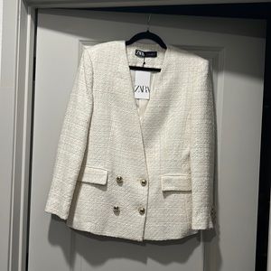 Zara tweed double breasted blazer NWT